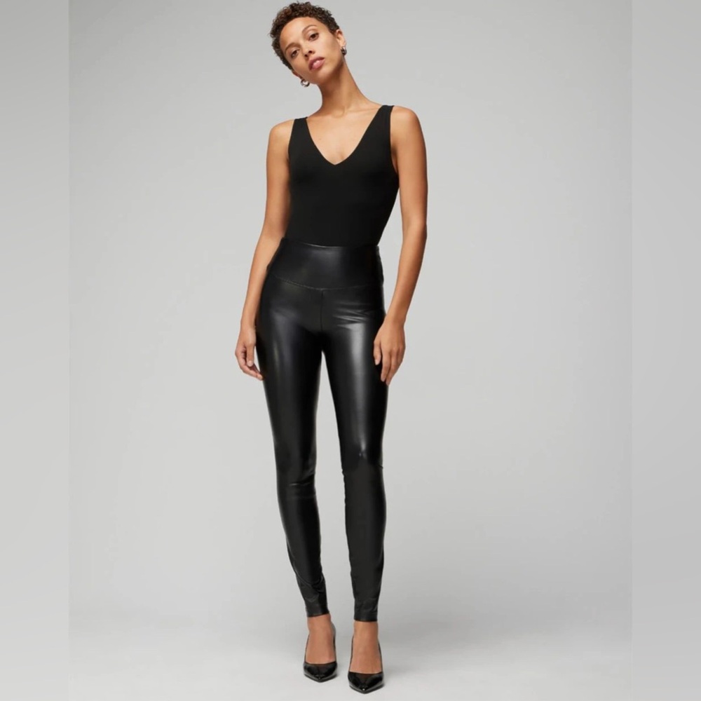 NEW WHBM Black Vegan Leather Runway Modern Trendy Leggings Size 6